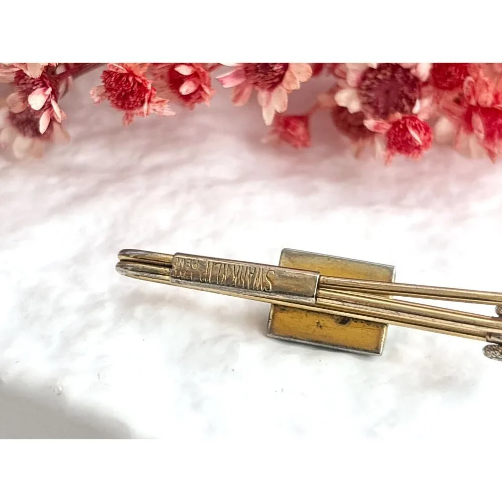 Swank Signed Faux Green Stone Gold Toned Vintage Men's Tie Bar | Tie Clip